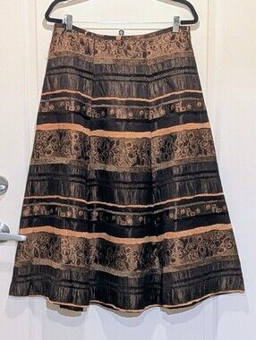 EUC 90s Gilani 14 Vintage A-Line Skirt with Bands of Brown and Gold Fabric